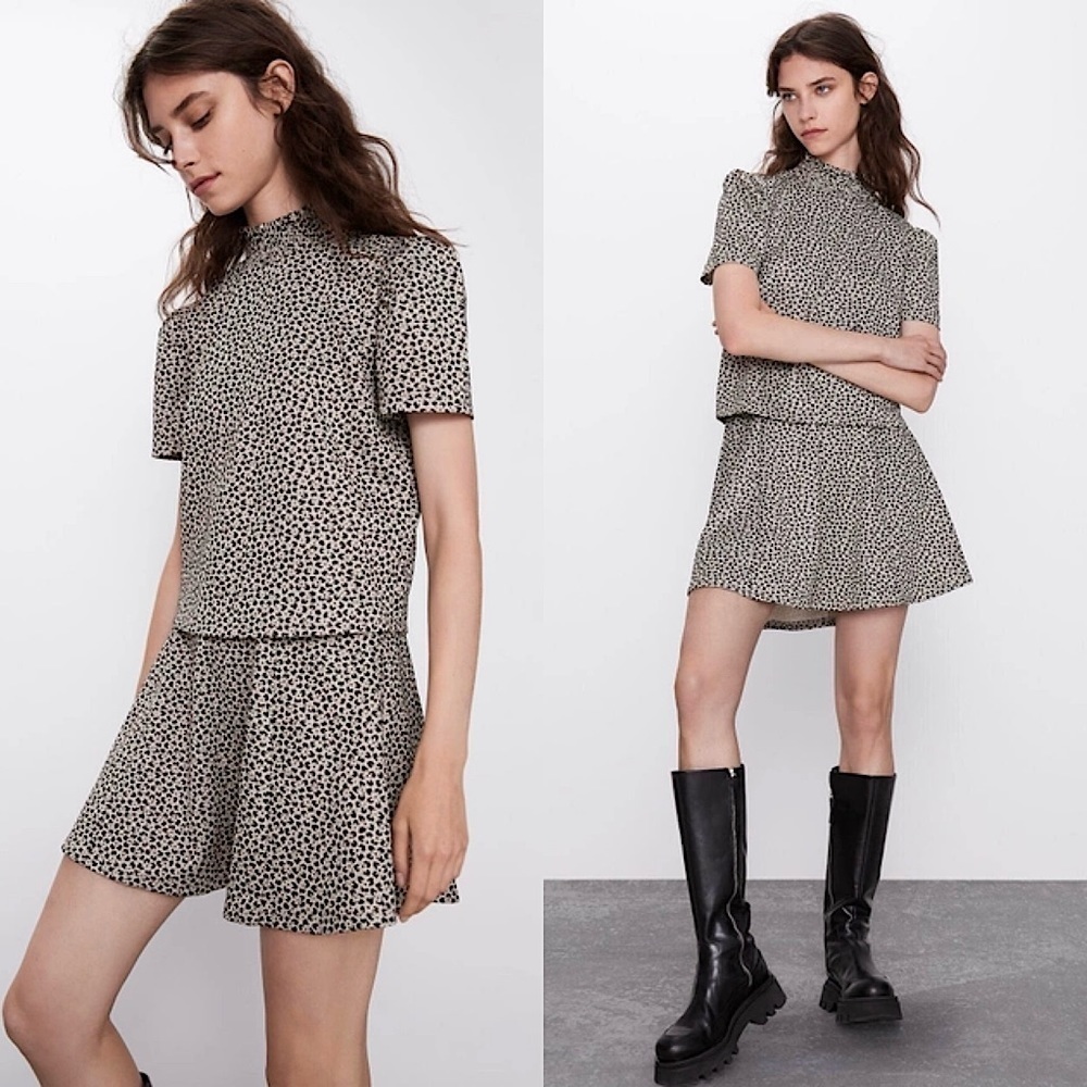 NWT‎ ZARA 90s Leopard Cheetah Knit High Waist A-Line Skater Circle Mini Skirt S